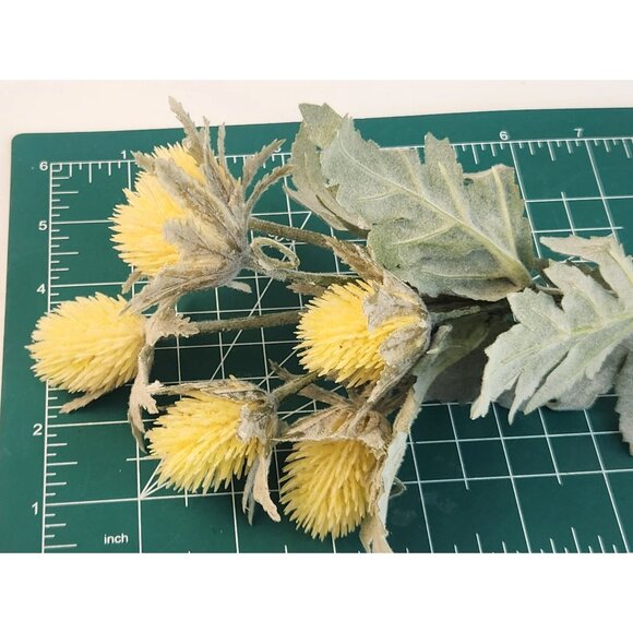 Artificial Yellow Thistle Floral Stems Bundle 2 Stems Lifelike Green Leaves 16 I - Picture 6 of 9